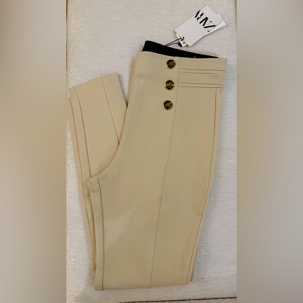 Zara Cream Buttoned Trousers